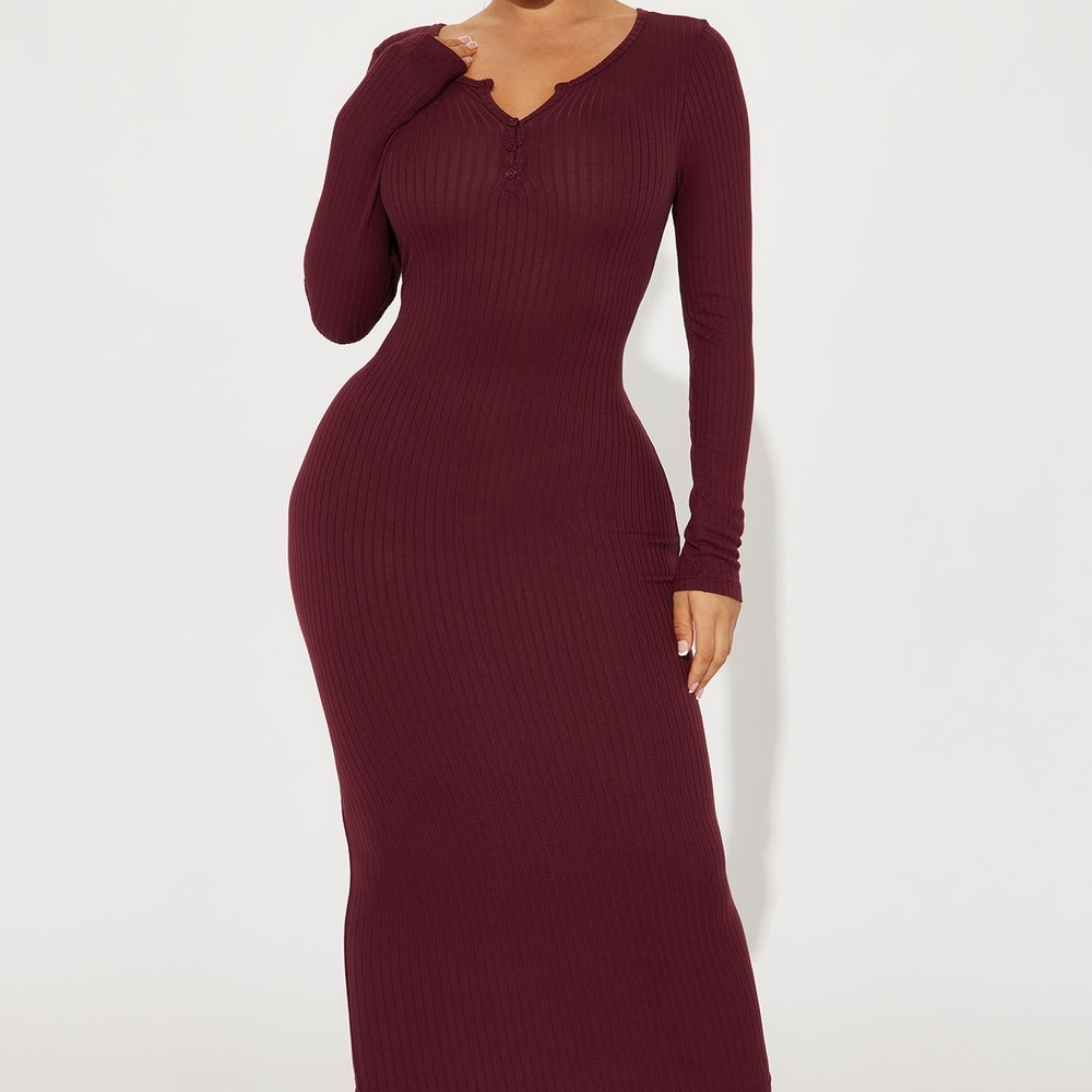 Fashion Nova Deep Burgundy Long Sleeve Dress
